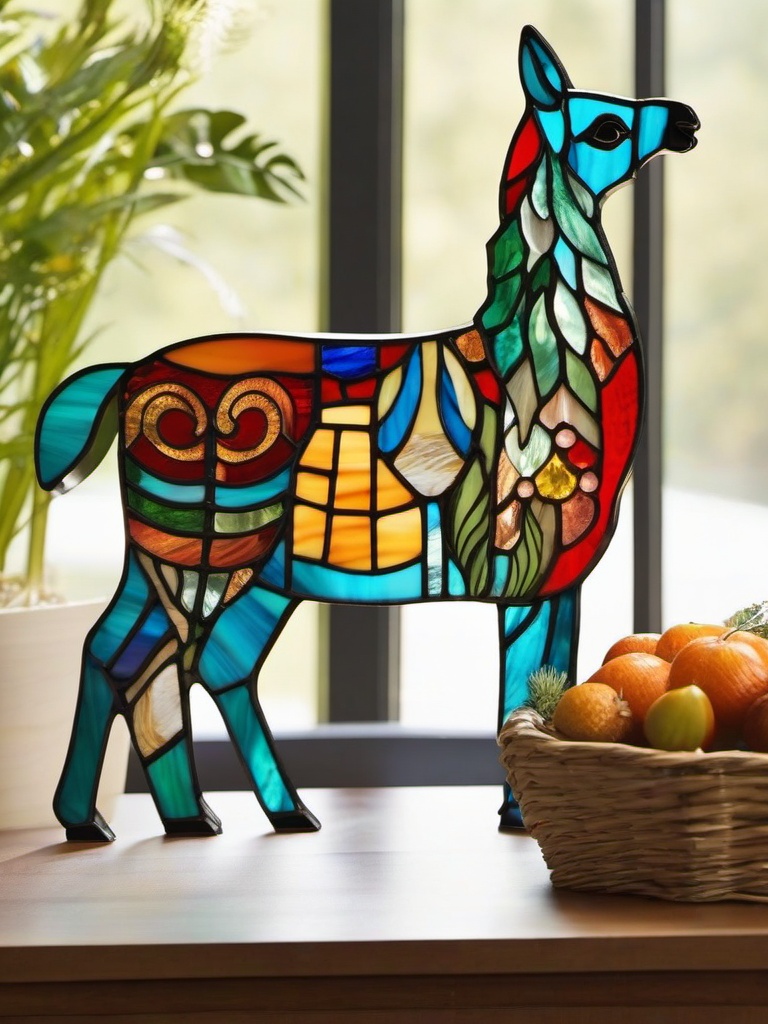 Llama Stained Glass - Add a touch of whimsy to your space with llama stained glass, featuring these charming South American animals in vibrant hues.  