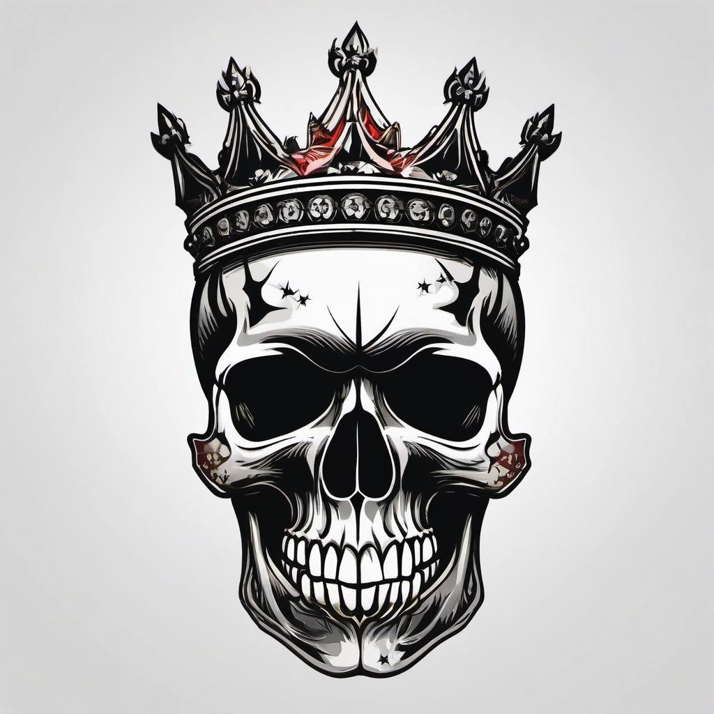 Skull with anarchy crown tattoo. Defiant expression.  color tattoo minimalist white background