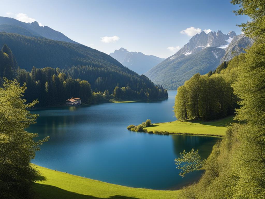 hidden lakes of lombardy - sketch the hidden lakes of lombardy, with crystal-clear waters surrounded by alpine grandeur and charming villages. 