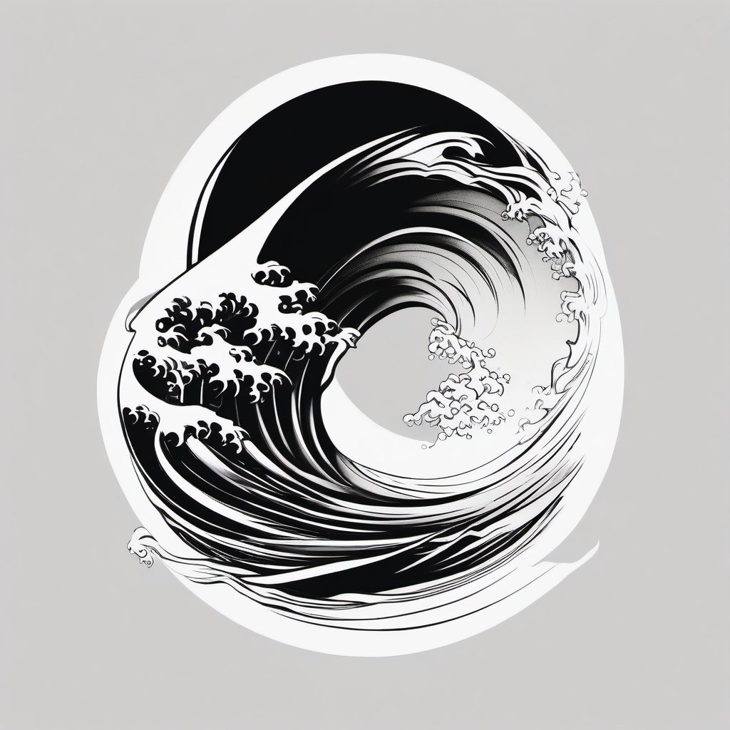 japanese wave tattoo black and white  simple color tattoo,white background,minimal