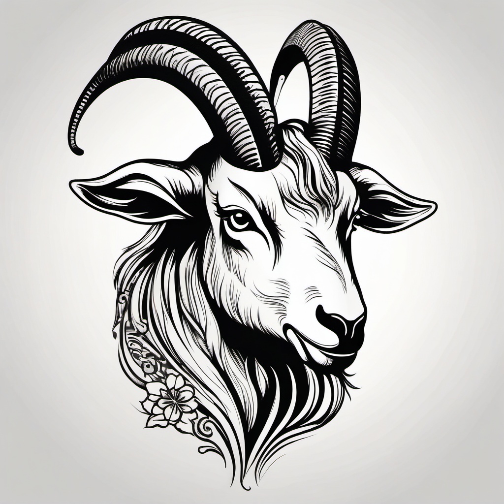 Chinese Zodiac Goat Tattoo - A tattoo representing the goat in the Chinese zodiac.  simple color tattoo design,white background