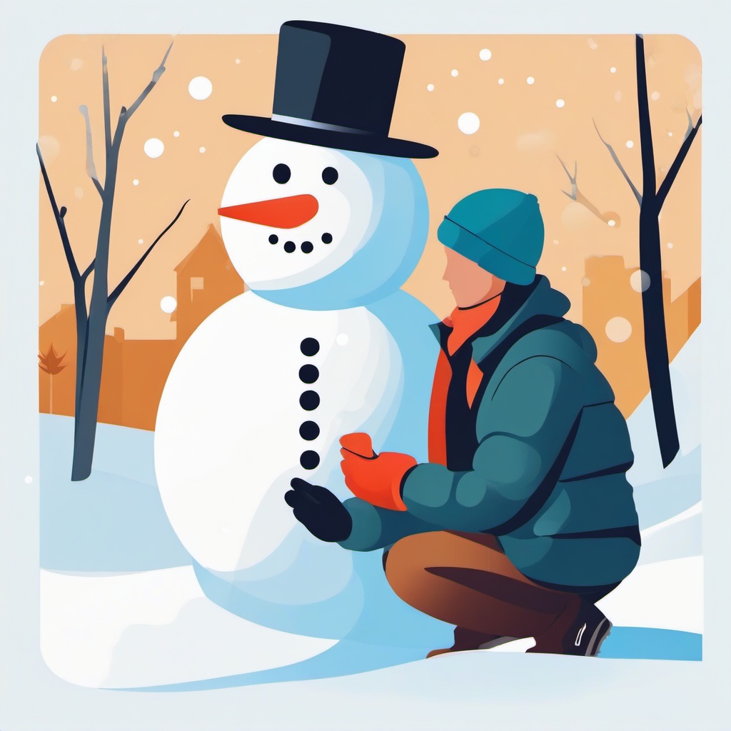 January clipart - person building a snowman in January  color,minimalist,vector clipart