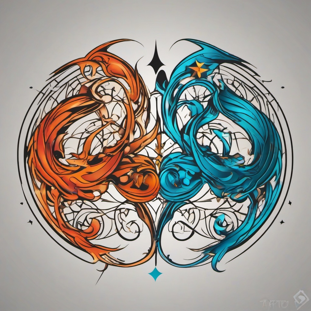 aquarius and cancer tattoos combined  simple vector color tattoo