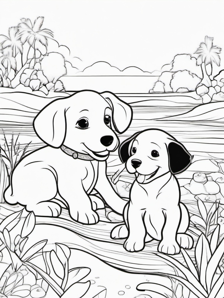 Puppy and Turtle Coloring Pages - Curious Puppy Meeting a New Friend  minimal black outline printable sheet, coloring page