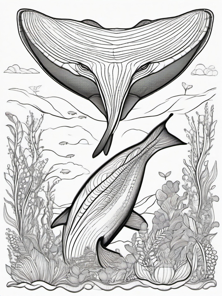 Blue Whale Coloring Pages - Massive Gentle Ocean Mammal  black outline printable sheet, coloring page