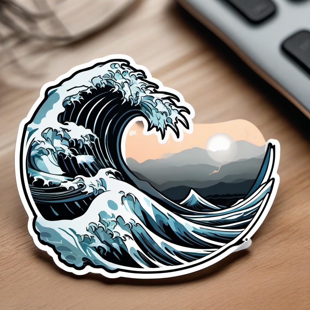 Lightning over ocean waves sticker- Stormy and dynamic, , sticker vector art, minimalist design