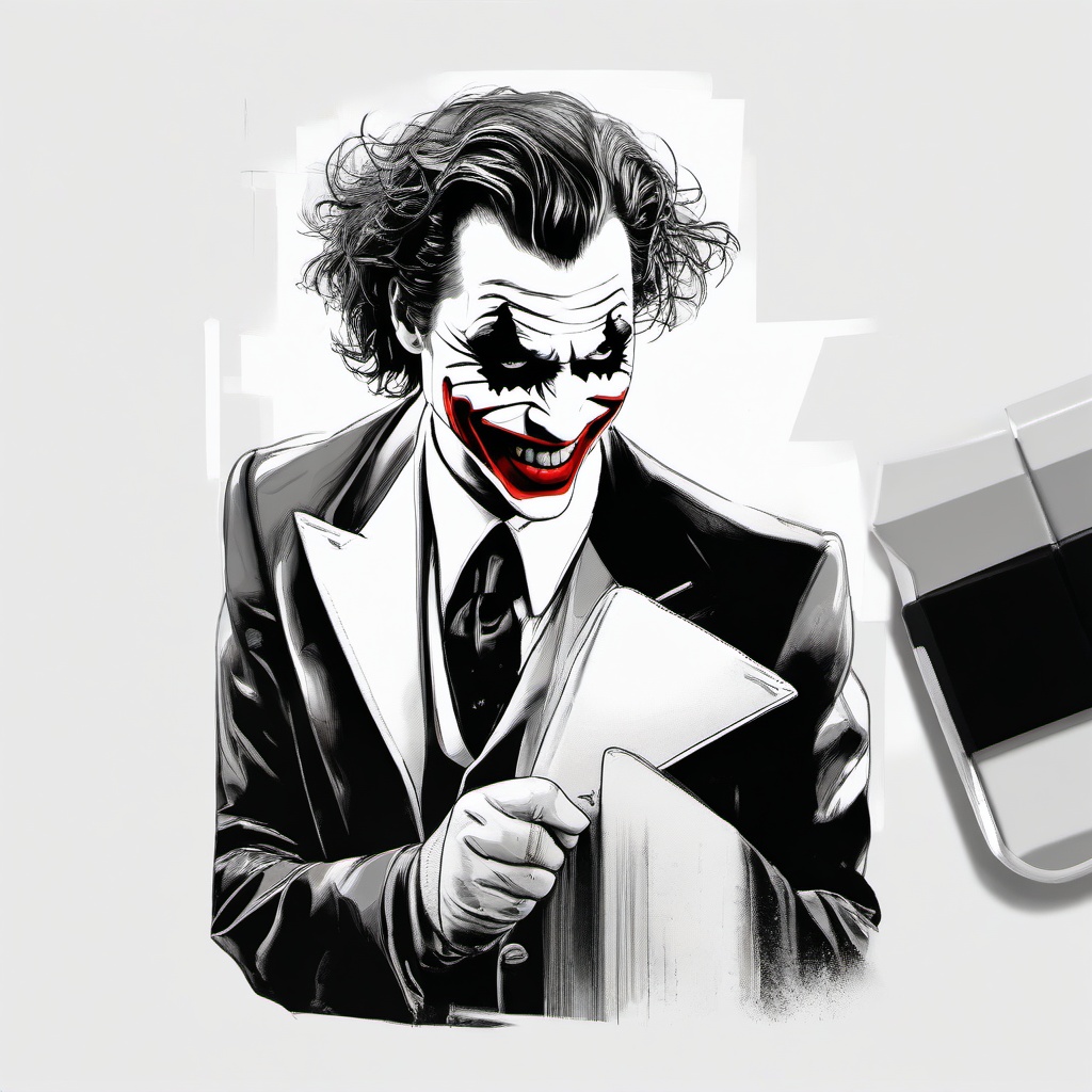 drawing of the Joker with a mallet  minimal rough sketch scribbles,doodles,black and white