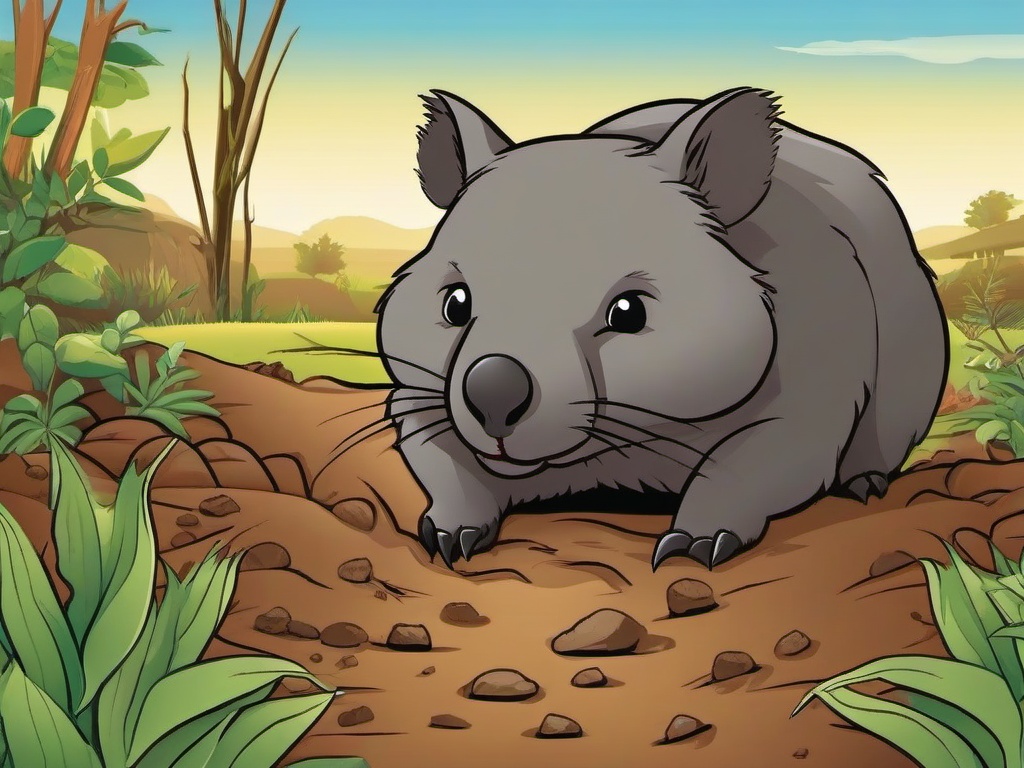 Wombat Cartoon - Cartoon of wombat digging a burrow  