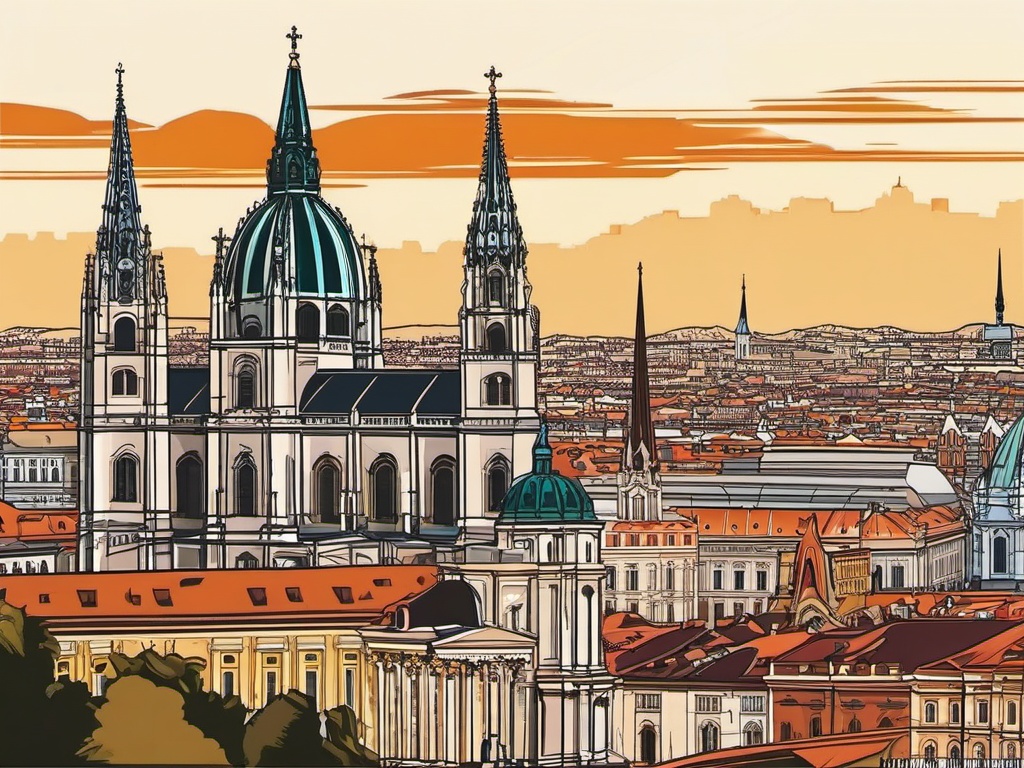 Vienna clipart - St. Stephen's Cathedral and Vienna cityscape, ,color clipart vector style