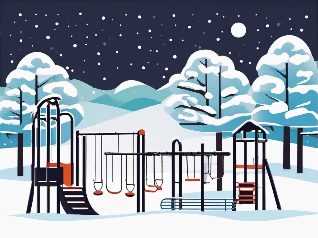 Snow-Covered Playground clipart - Snowy children's playground, ,vector color clipart,minimal