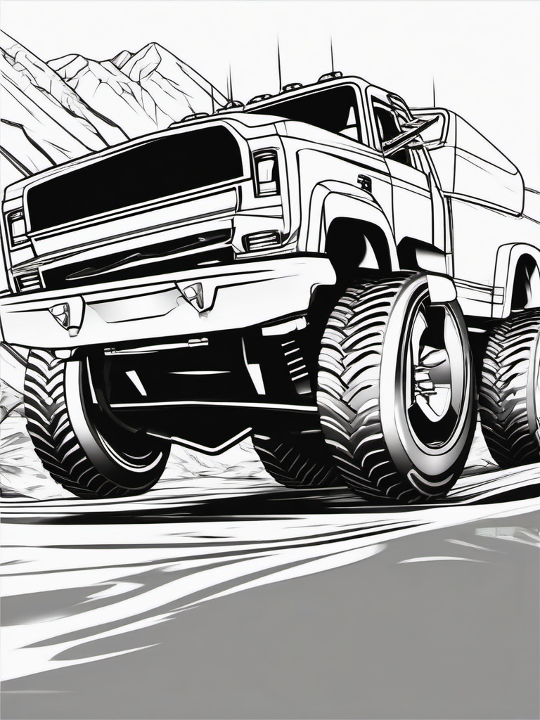 Monster Truck Coloring Pages - Powerful Trucks in Action  minimal black outline printable sheet, coloring page