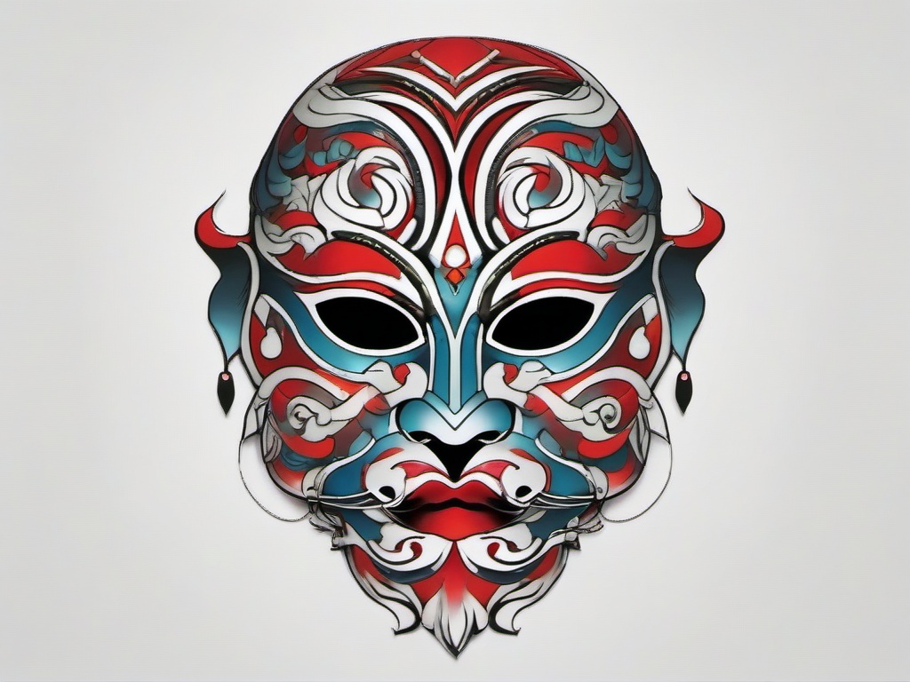 menpo mask tattoo  simple color tattoo,white background,minimal