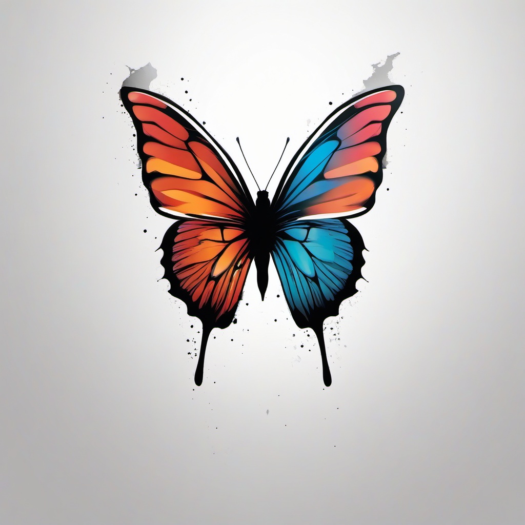 butterfly with broken wing tattoo  simple color tattoo, minimal, white background