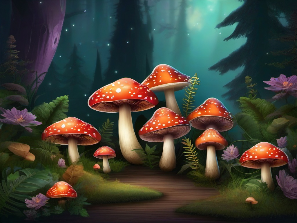 Mushroom clipart - mushrooms in a magical setting  