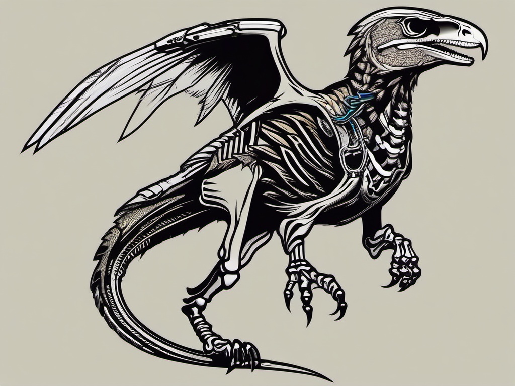 raptor skeleton tattoo  simple vector color tattoo