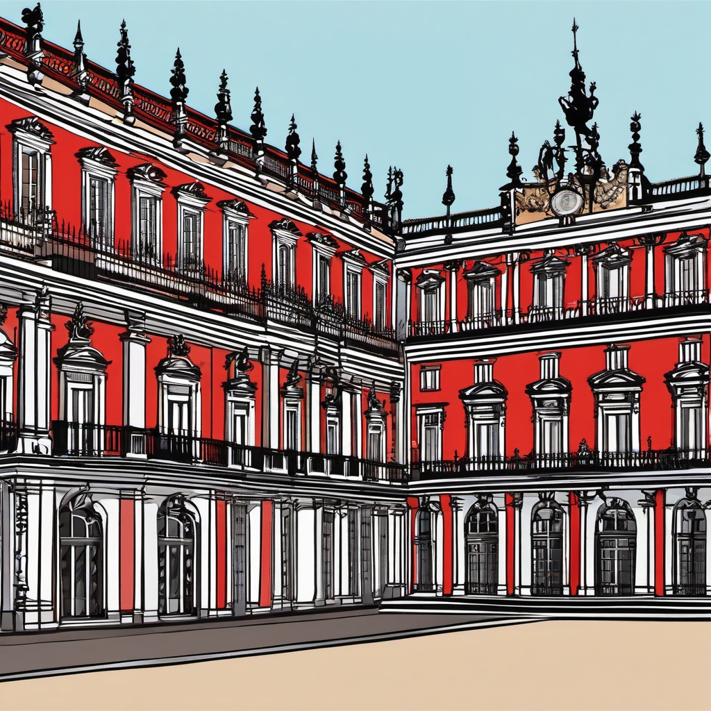 Madrid clipart - Royal Palace of Madrid and Plaza Mayor,  color clipart, vector art