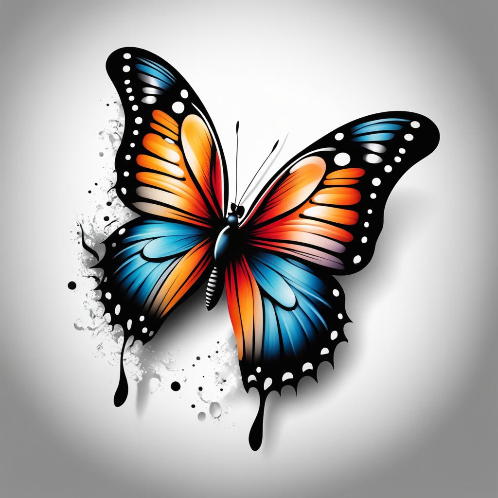 Butterfly tattoo,A timeless symbol of transformation and beauty in tattoo art. , color tattoo design, white background