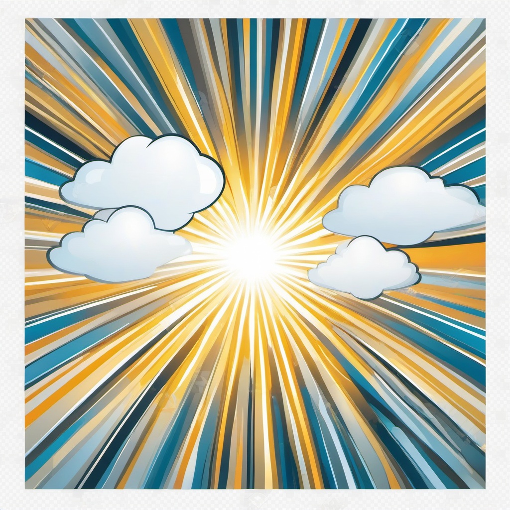 Clouds with sunrays breaking through clipart.  vector style illustration, white background