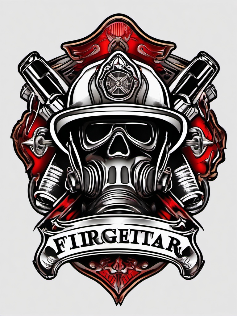 firefighter tattoo design  simple color tattoo,white background