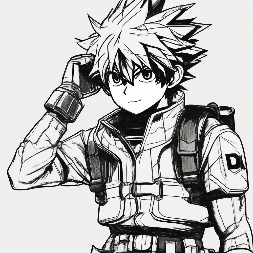 drawing of Deku anime  minimal rough sketch scribbles,doodles,black and white