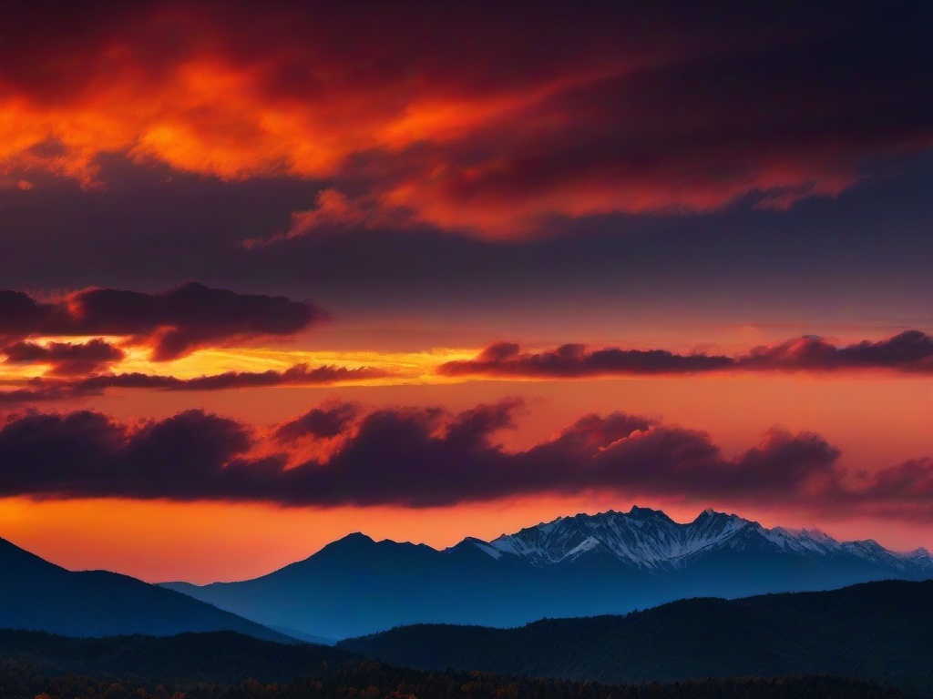 Sunset Wallpaper - Fiery clouds over mountain peaks.  sunset background