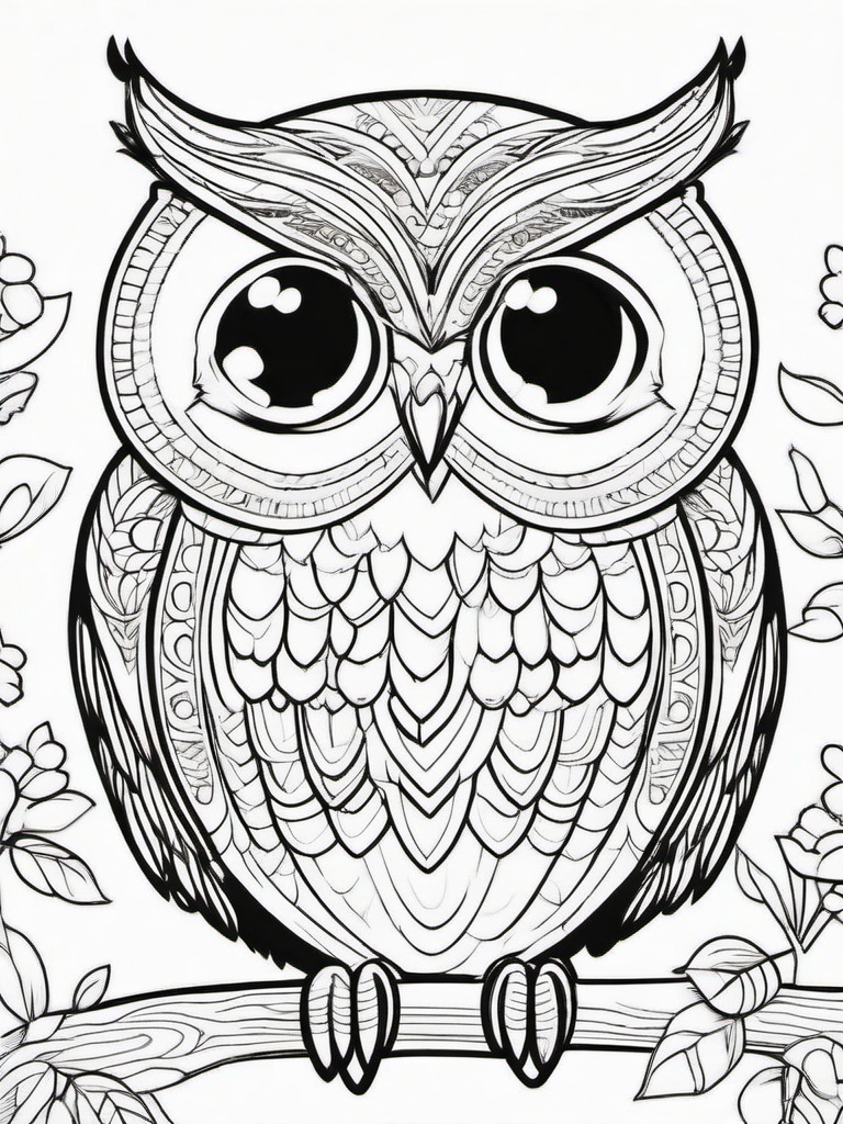 Kawaii Owl Coloring Pages - Wise Owls with Big, Round Eyes  minimal black outline printable sheet, coloring page