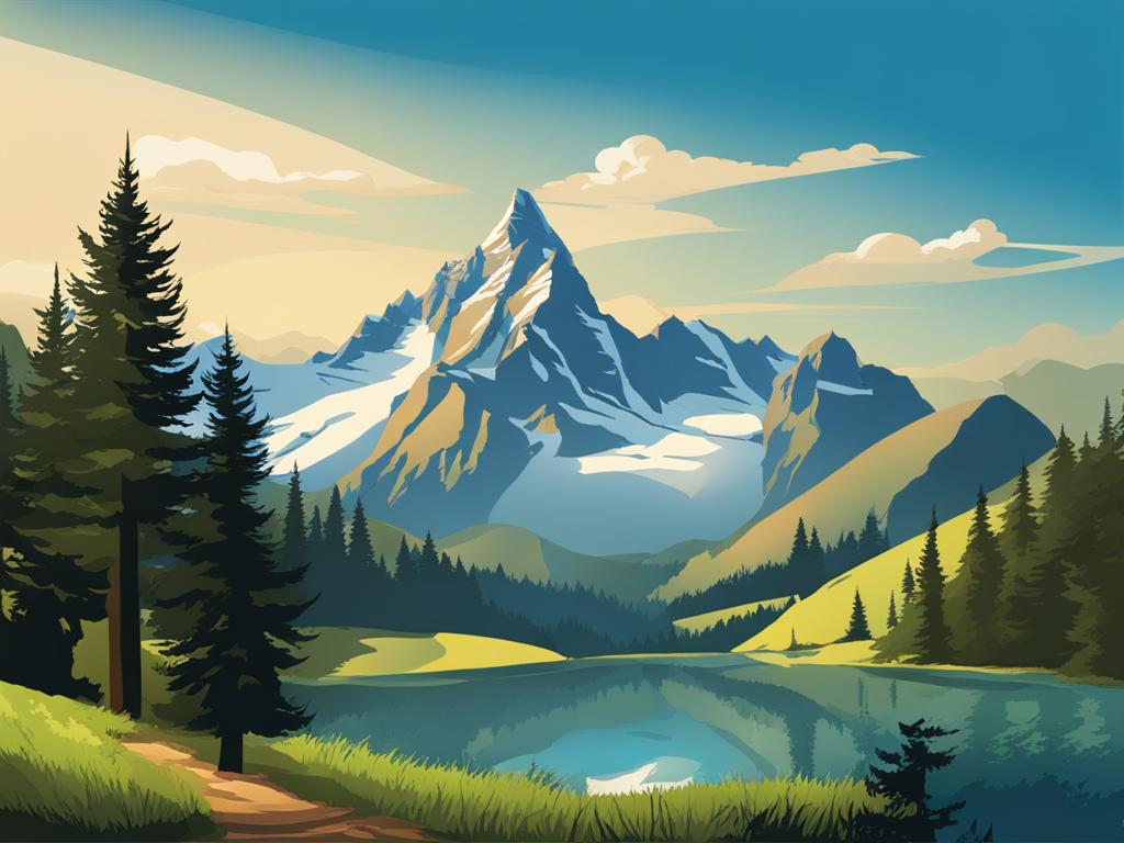 mountain clipart: towering majestically over an alpine landscape. 