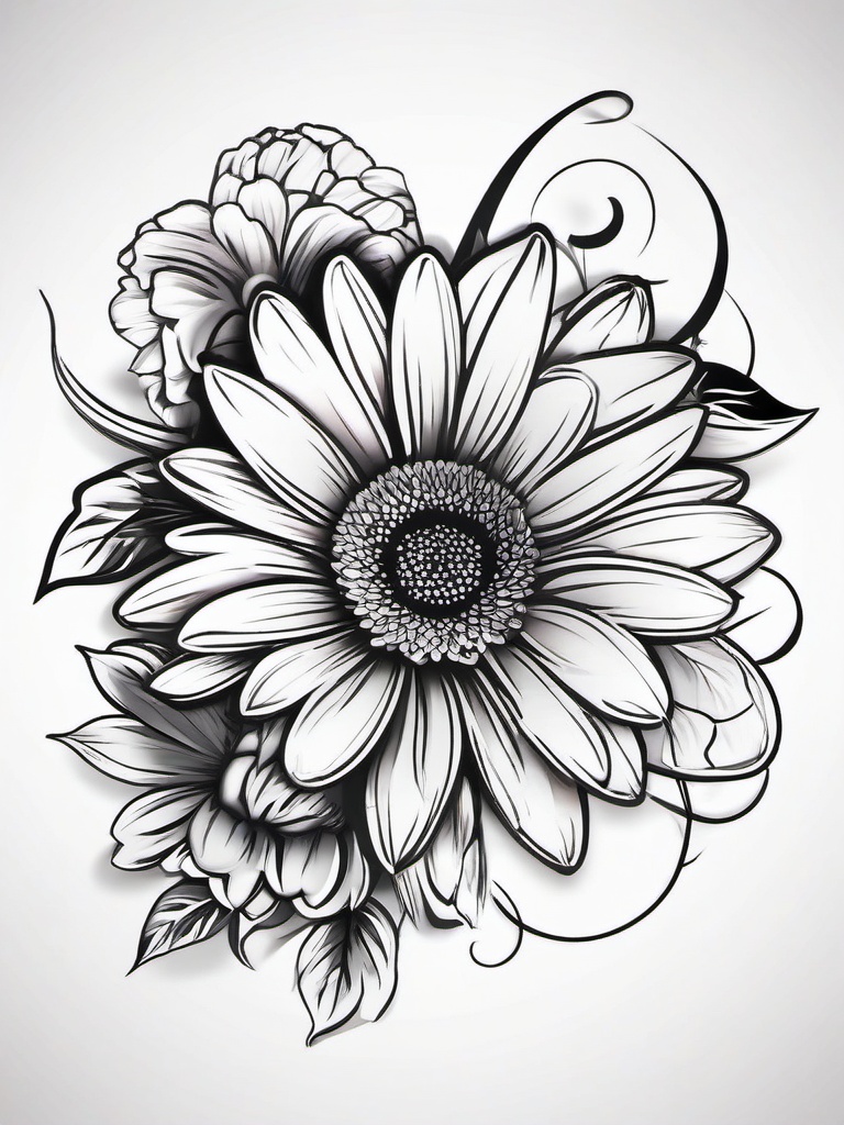 Daisy Design Tattoo-Exploration of creative and unique daisy design tattoos, finding inspiration for personalized floral ink.  simple vector color tattoo