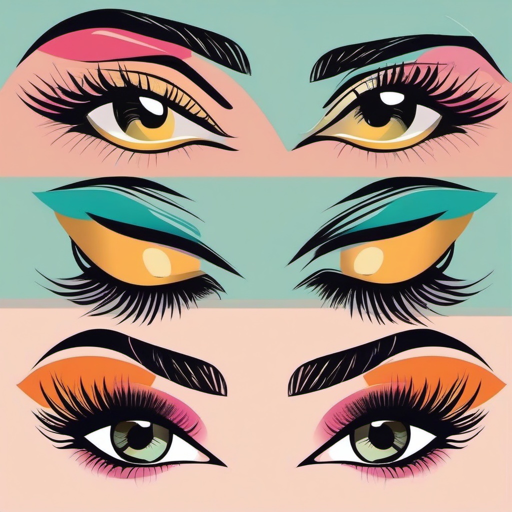 Eyes clipart - stylized eyes with makeup and lashes  color,minimalist,vector clipart