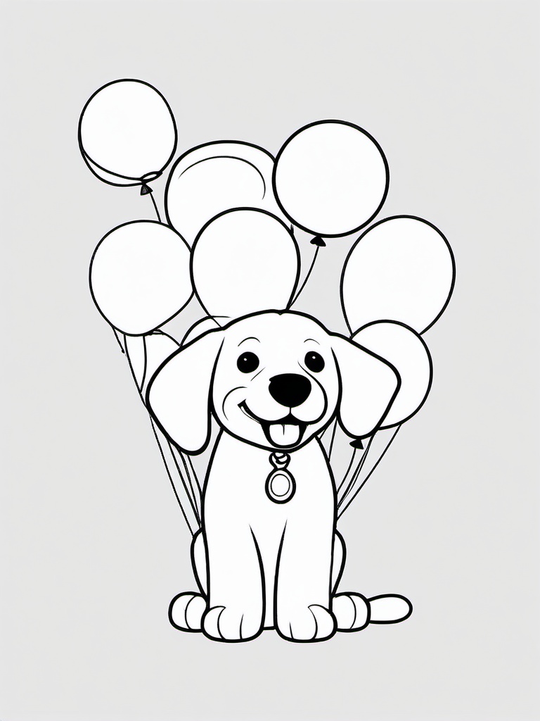 Puppy with Balloons Coloring Pages - Joyful Pup Surrounded by Balloons  minimal black outline printable sheet, coloring page