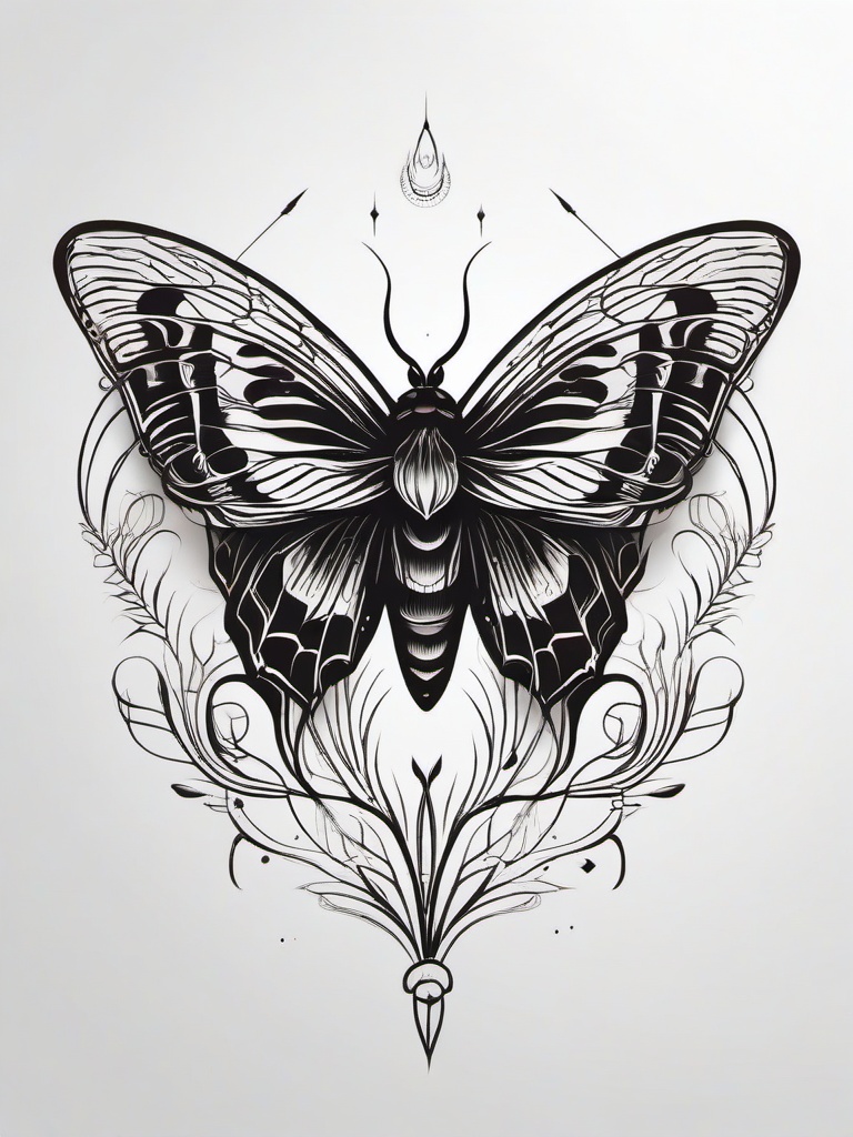 Dark Moth Tattoo - Symbolize mystery and nocturnal beauty with a tattoo featuring a dark and enigmatic moth design.  simple vector color tattoo, minimal, white background