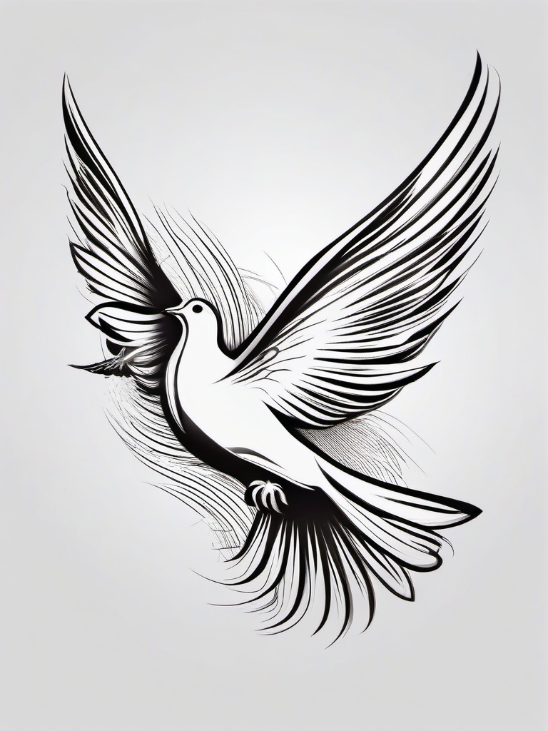 Dove in Flight Tattoo-Symbolic and elegant tattoo featuring a dove in flight, capturing themes of freedom and grace.  simple color tattoo,white background