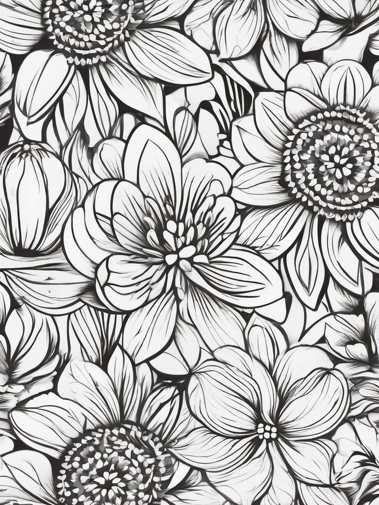 Floral Gift Wrap - Wrapping paper adorned with floral designs.  outling,coloring pages,black and white