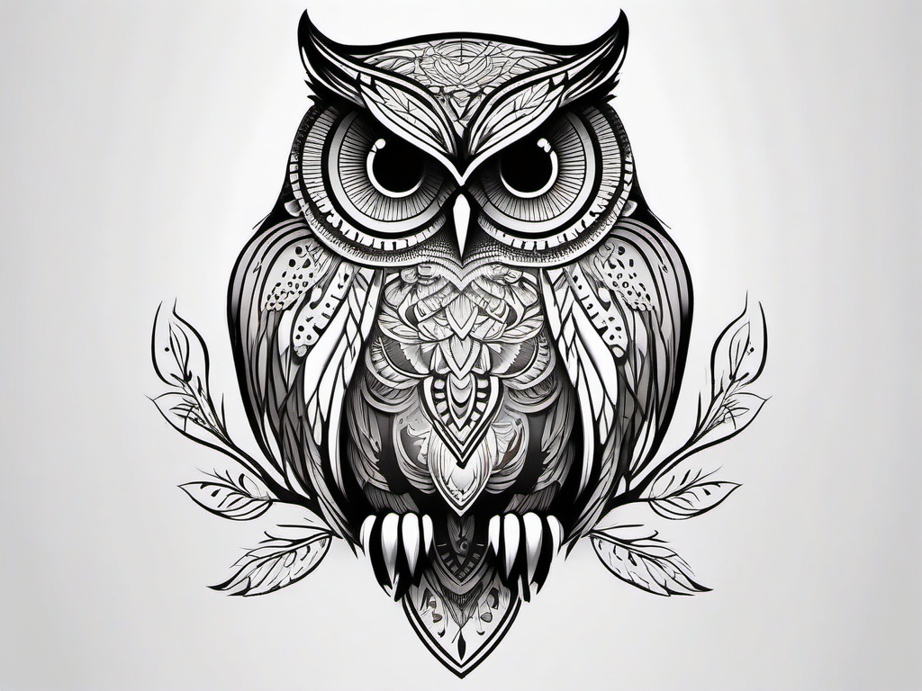 Owl Tattoo - Intricate owl design  minimal tattoo design, white background