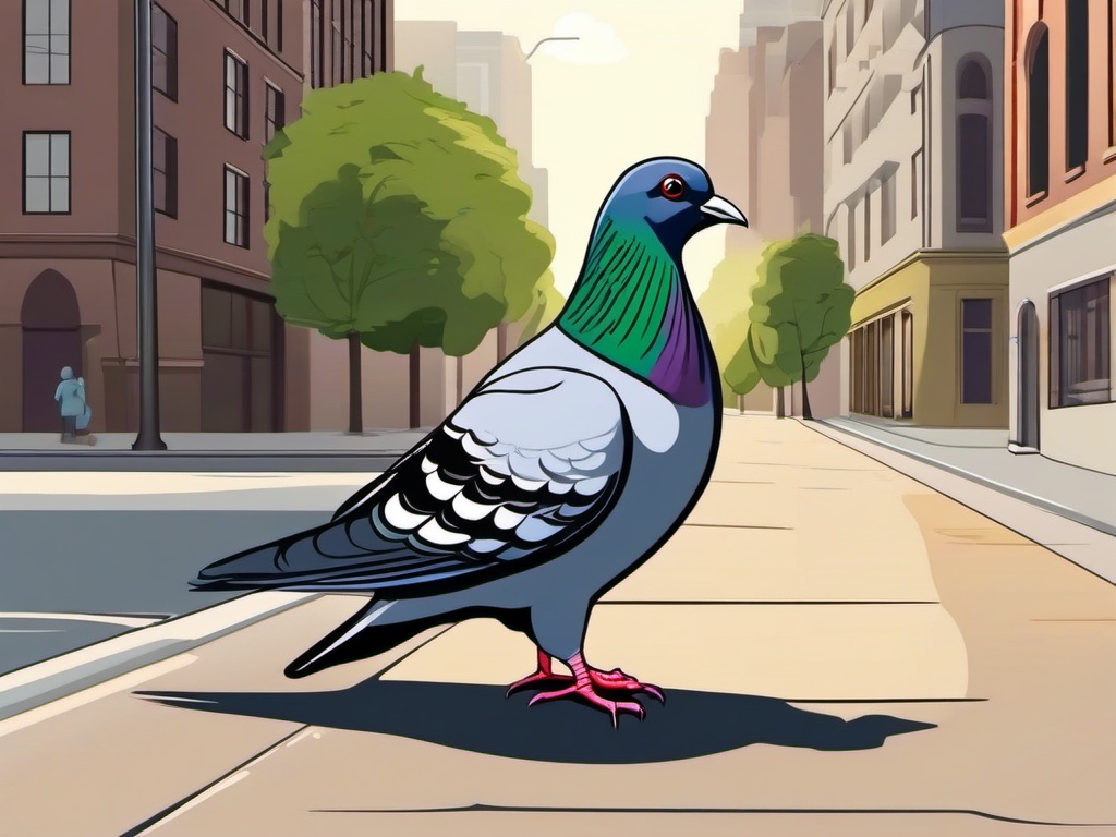 Pigeon Cartoon - Cartoon of pigeon on a city sidewalk  