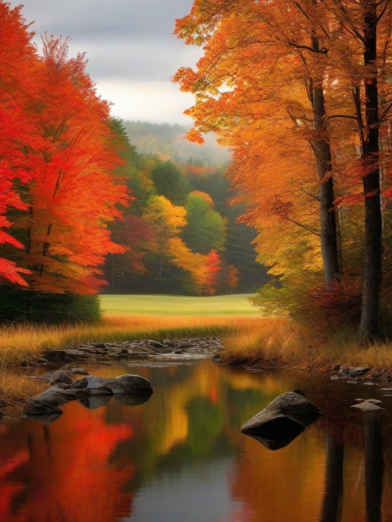 Fall Wallpaper - Fall Foliage in Vermont's Maple Groves  , splash art wallpaper, dull colors