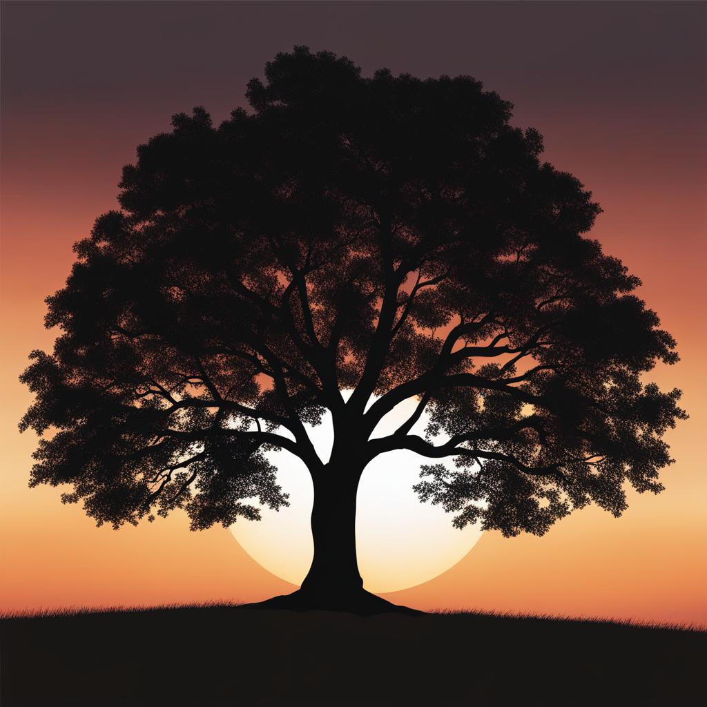 tree clipart - majestic tree silhouette against a serene backdrop. 