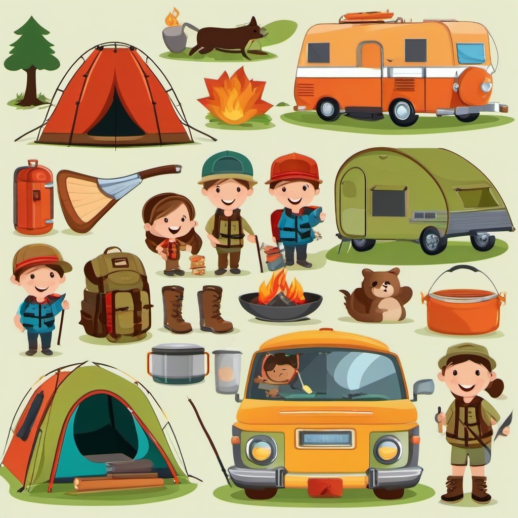 Camping clipart - camping trip with friends  vector clipart