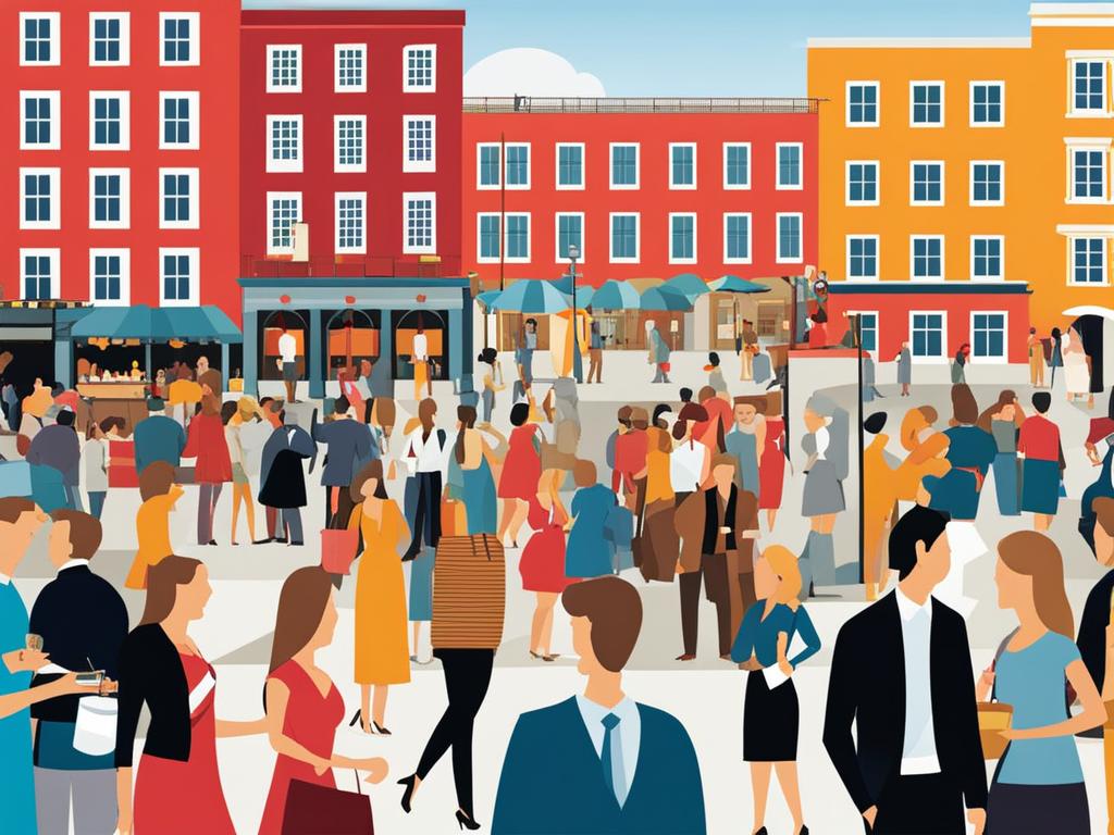 people clipart: mingling at a lively city square. 