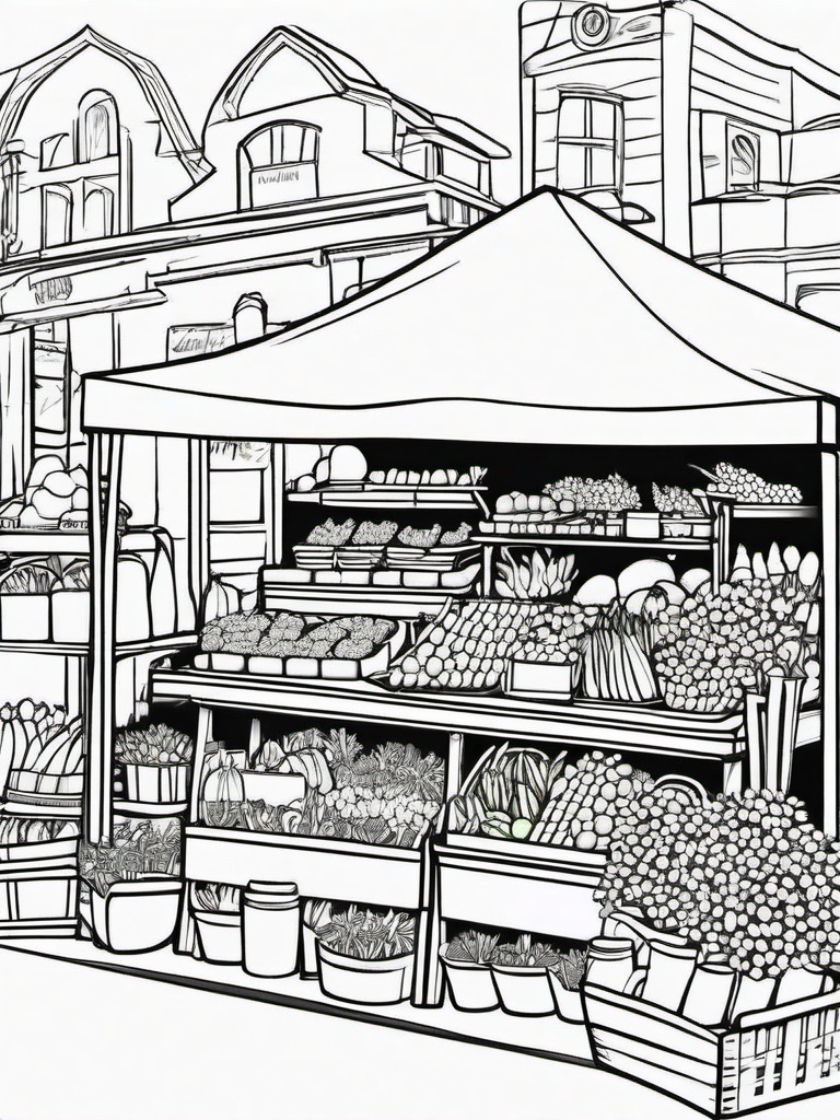 Farmers market with fresh produce and flowers  simple coloring pages