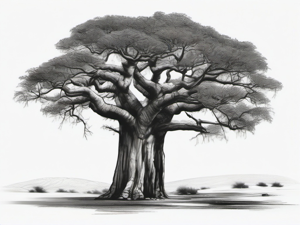 drawing of baobab tree  minimal rough sketch scribbles,doodles,black and white