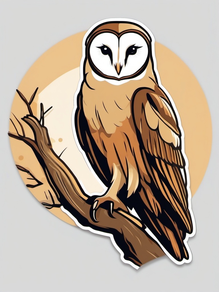 Barn Owl Sticker - A wise barn owl perched on a branch, ,vector color sticker art,minimal