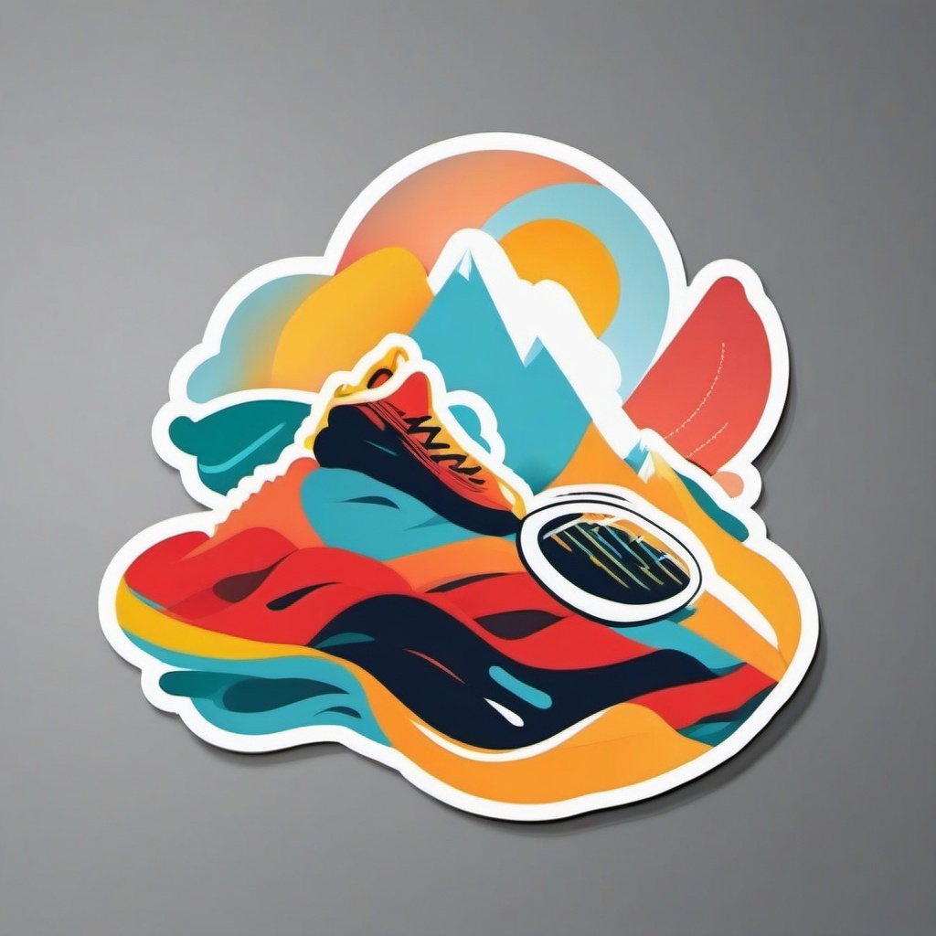 Running Shoe Print Sticker - Trailblazing steps, ,vector color sticker art,minimal