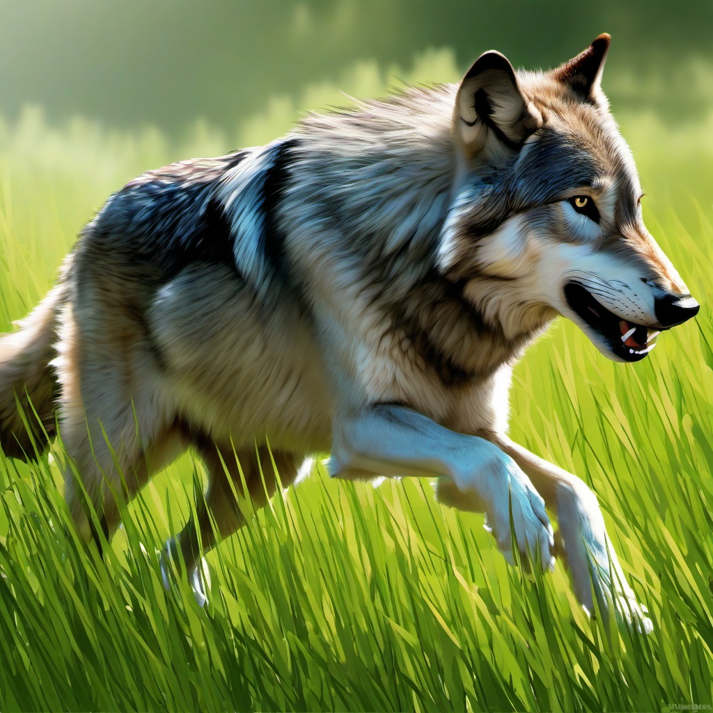 Wolf clipart - wolf running through grass  clipart