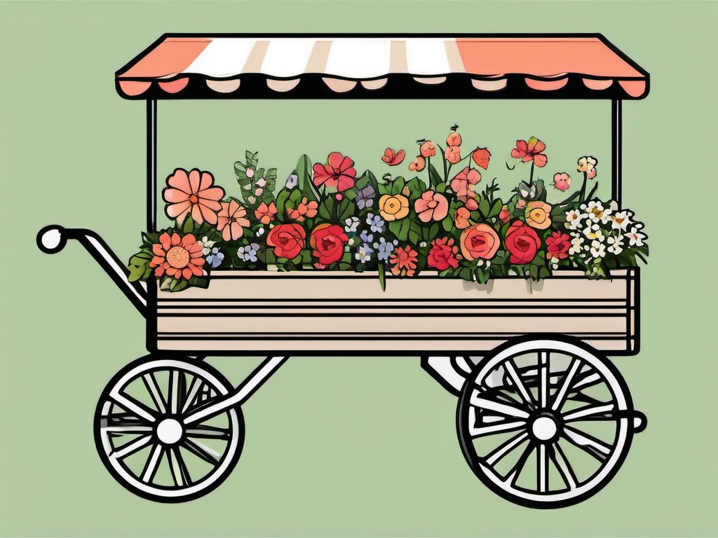 Flower Cart clipart - A cart filled with fresh flowers, ,vector color clipart,minimal