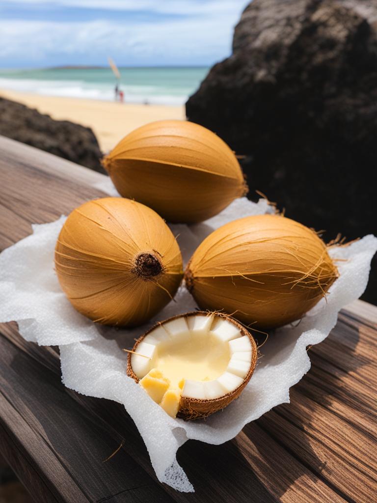 cocadas by the seaside - snacking on coconut cocadas, a popular south american sweet treat, by the tranquil seaside. 