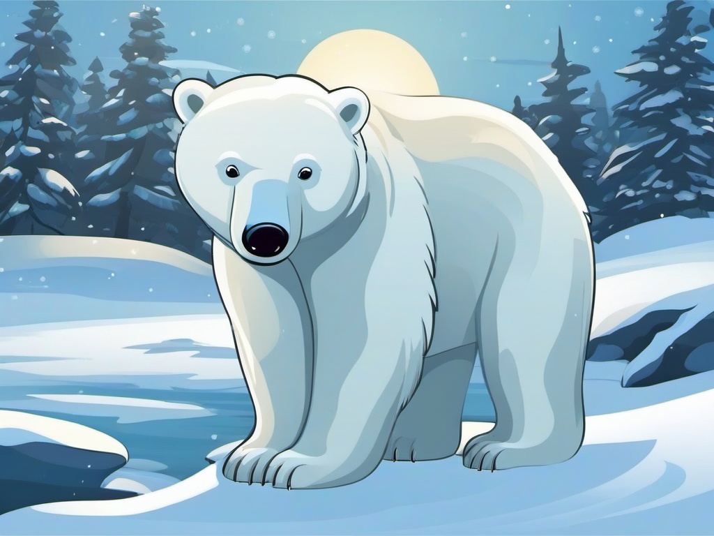 Polar Bear Cartoon - Cartoon of polar bear in snowy scene  