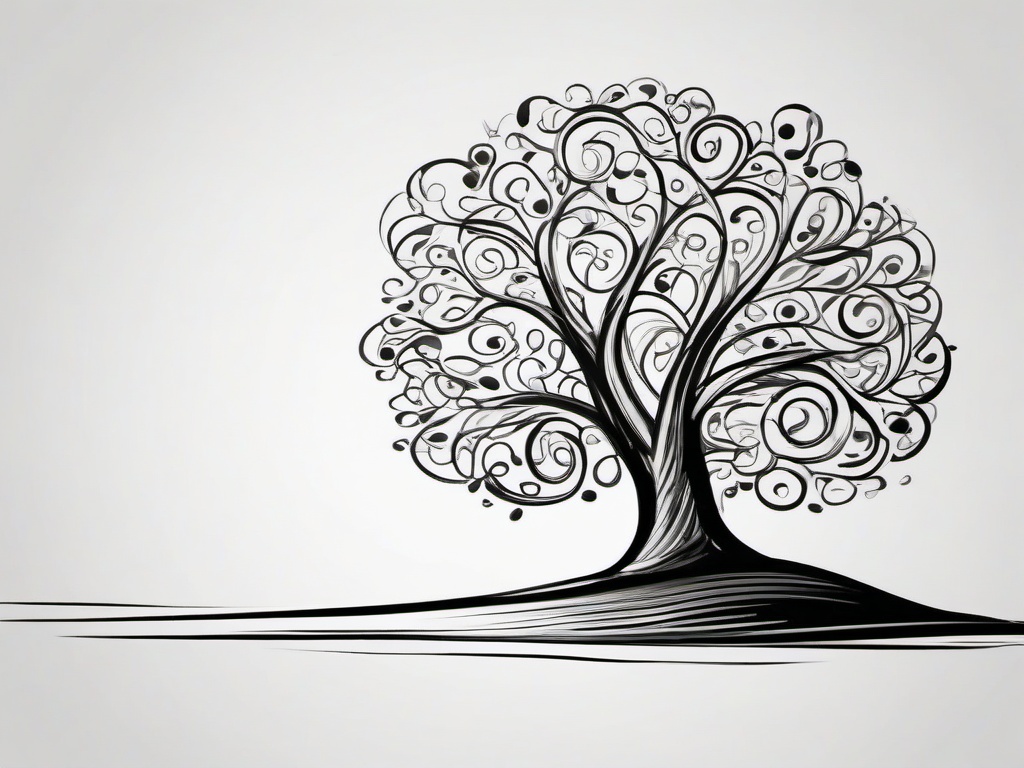 drawing of a cartoon tree  minimal rough sketch scribbles,doodles,black and white