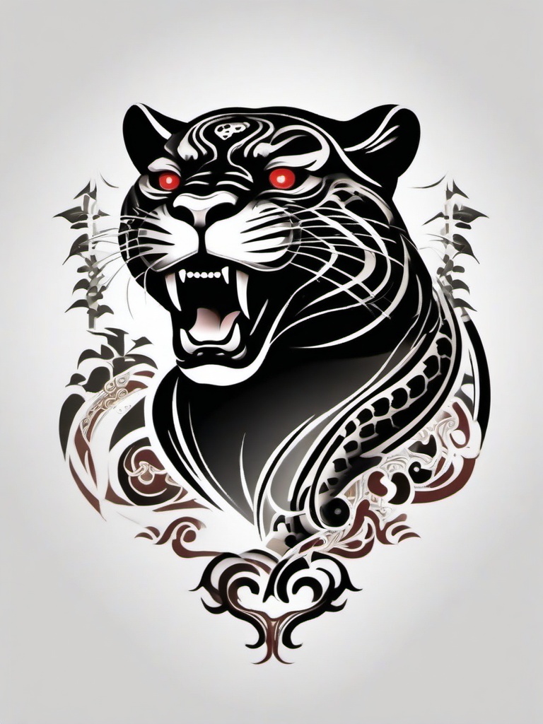 Japanese Tattoo Panther-Classic Japanese tattoo style with a panther as the central motif.  simple color tattoo,white background