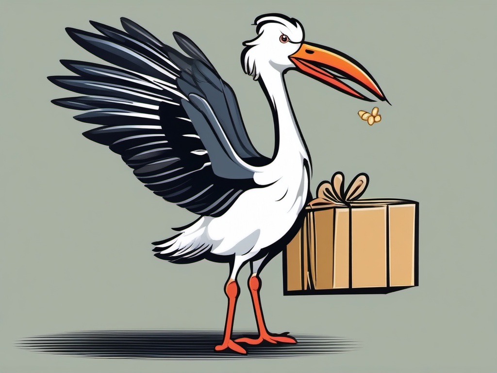 Stork Cartoon - Cartoon of stork delivering a bundle  